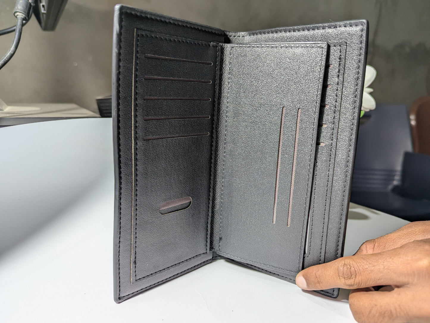 The Executive Traveler: Premium Black Leather Trench Wallet - BMW Edition