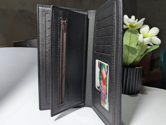 The Executive Traveler: Premium Black Leather Trench Wallet - BMW Edition