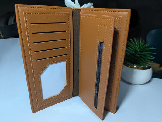 The Modern Traveller: Tan Leather Trench Wallet with Geometric Fold Design