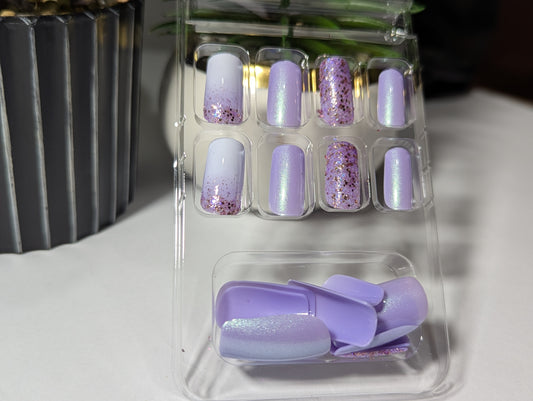 Lavender Dream Short Square Nails | Holo Sparkle Accent Kit