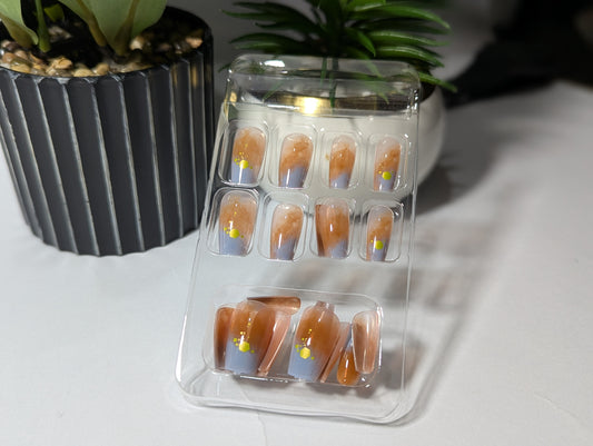 Abstract Watercolor Jelly Press-On Nails | Sunset Orange & Dusty Blue Art