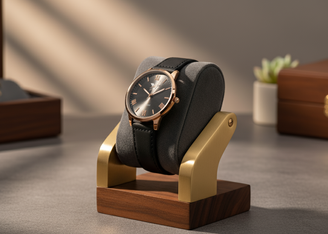 Classic Tomi Chronograph Watch: Rose Gold & Black Edition | Men's Elegant Leather Strap Timepiece