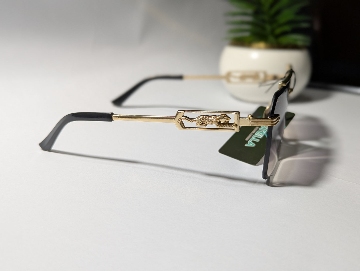 Luxury Rimless Metal Jaguar Embellished Sunglasses