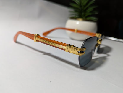 The Royal Look: Prince Rimless Sunglasses with Gold and Wood Accents
