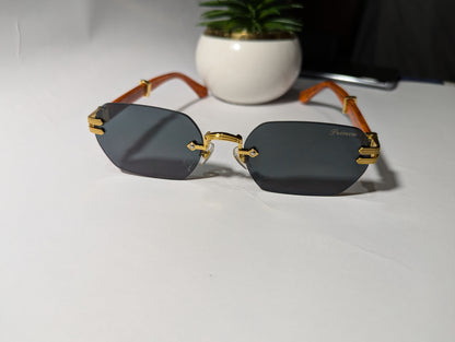 The Royal Look: Prince Rimless Sunglasses with Gold and Wood Accents