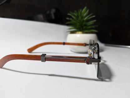 Urban Timber: Gunmetal & Wood-Look Rimless Sunglasses - 'Sun way' Edition