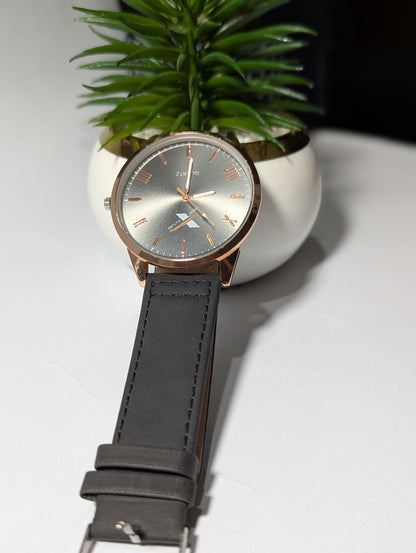 Classic Tomi Chronograph Watch: Rose Gold & Black Edition | Men's Elegant Leather Strap Timepiece