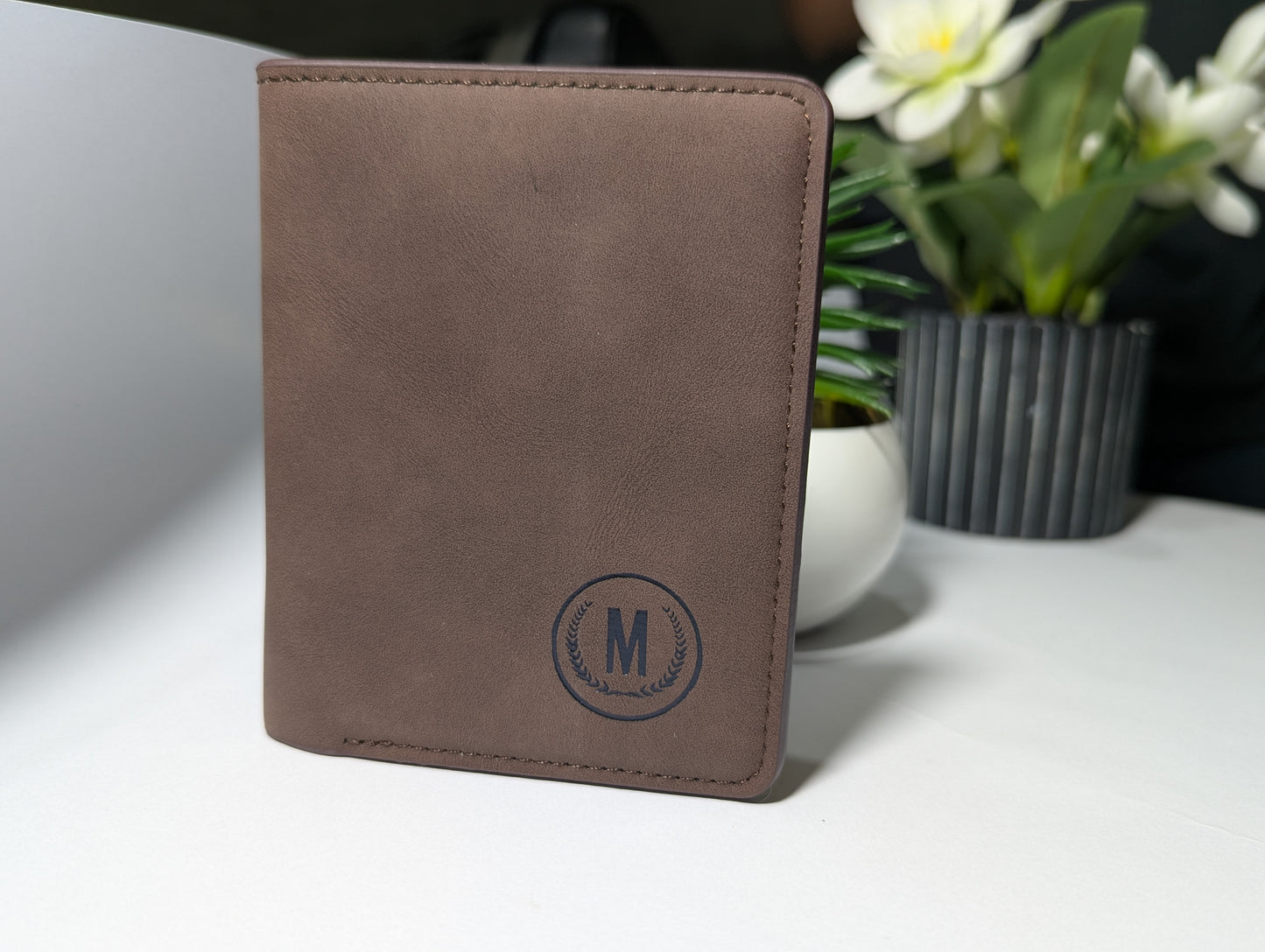 The Executive Power Set: Personalized Brown Leather Wallet