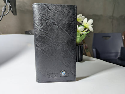 The Executive Traveler: Premium Black Leather Trench Wallet - BMW Edition