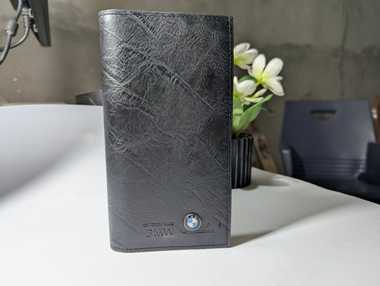The Executive Traveler: Premium Black Leather Trench Wallet - BMW Edition