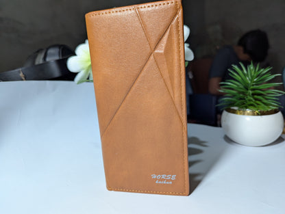 The Modern Traveller: Tan Leather Trench Wallet with Geometric Fold Design