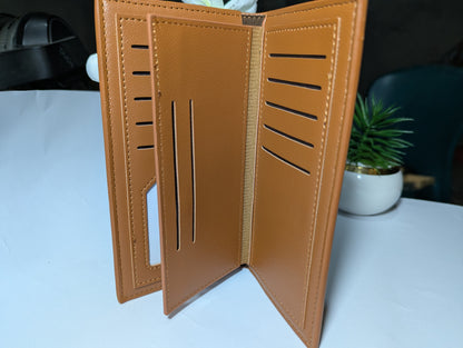 The Modern Traveller: Tan Leather Trench Wallet with Geometric Fold Design