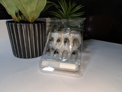 Dark Mist Clear Nails | Black Glitter & Metal Embellishments