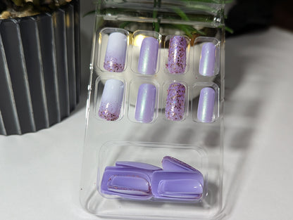 Lavender Dream Short Square Nails | Holo Sparkle Accent Kit