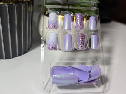 Lavender Dream Short Square Nails | Holo Sparkle Accent Kit